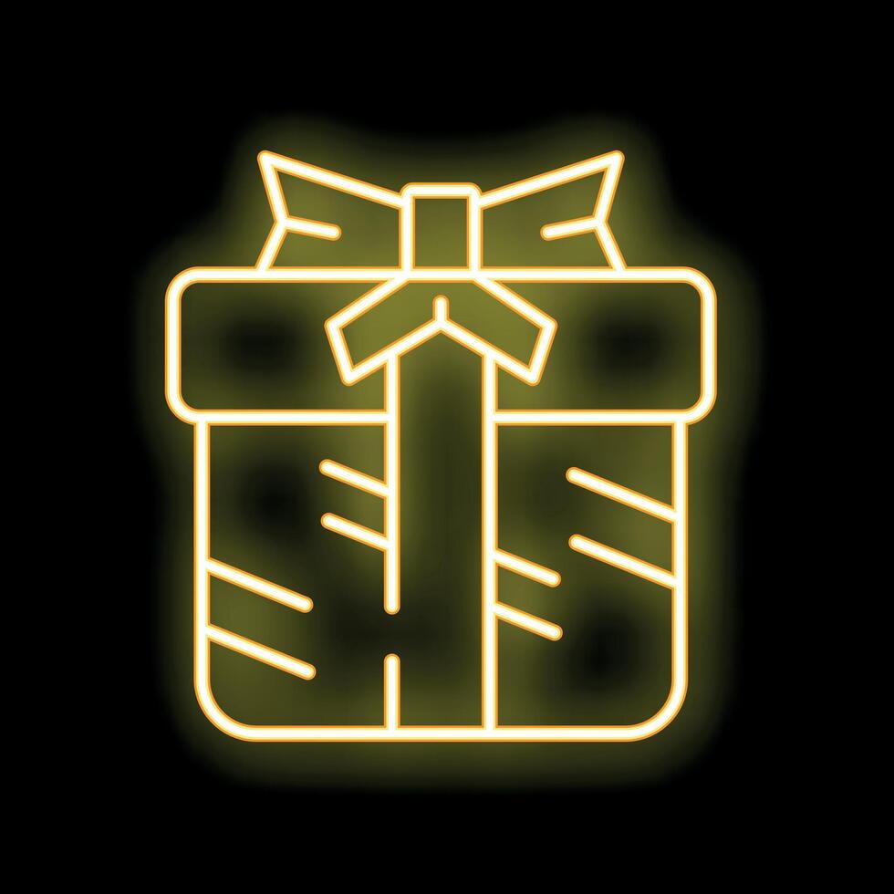 Neon yellow gift box shining on black background vector