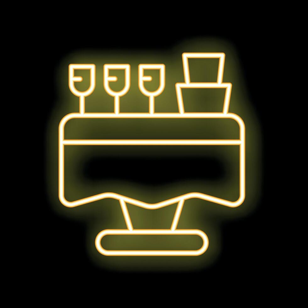 Neon yellow party table with glasses and cake displaying on black background vector