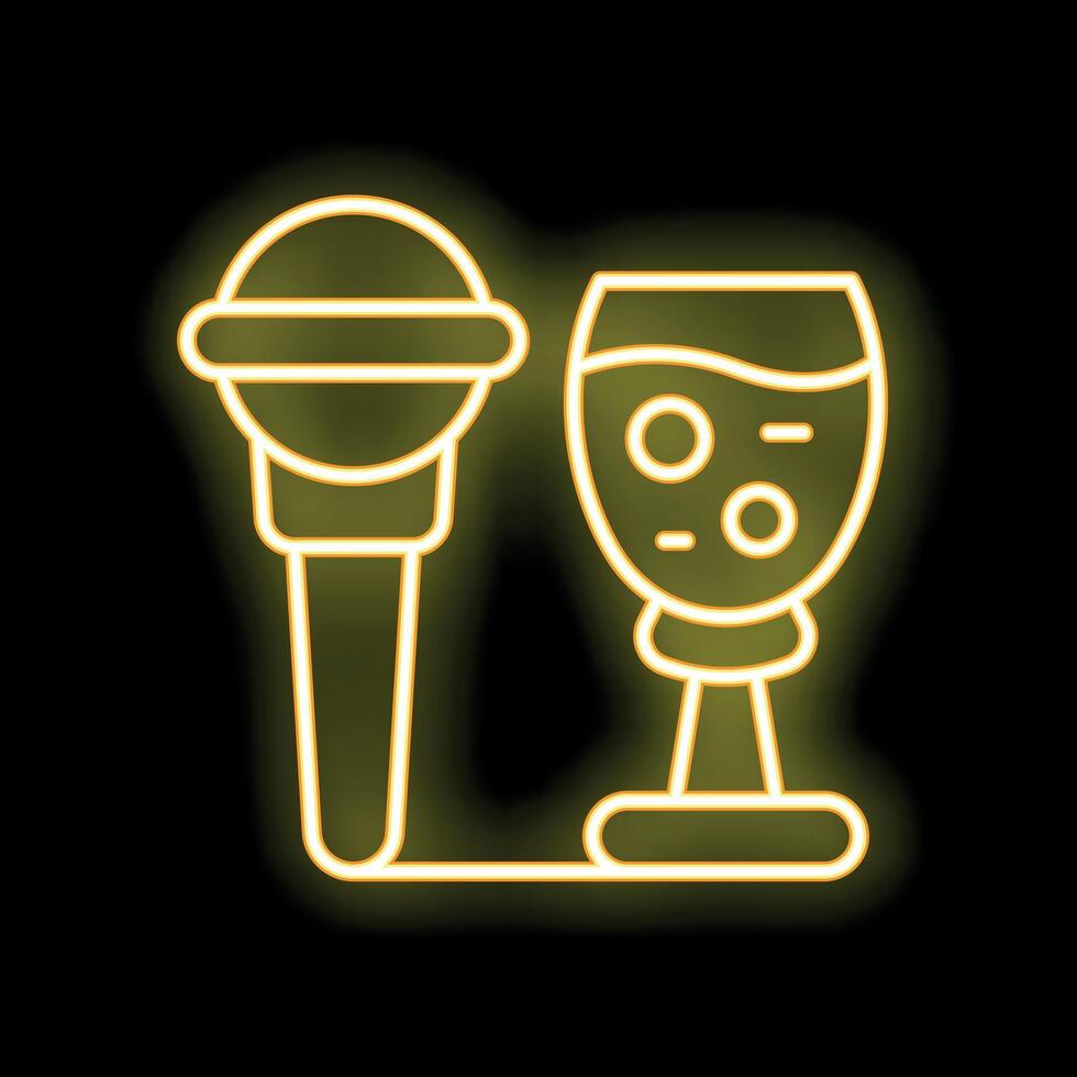 Neon sign representing karaoke bar with microphone and cocktail glass vector