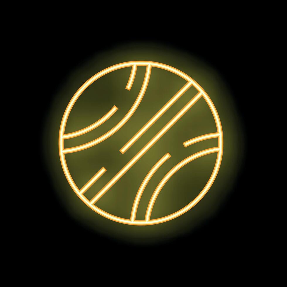 Yellow neon planet icon glowing on dark background vector