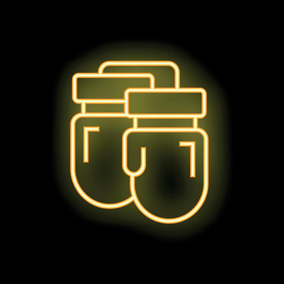Neon sign of boxing gloves shining on a brick wall vector