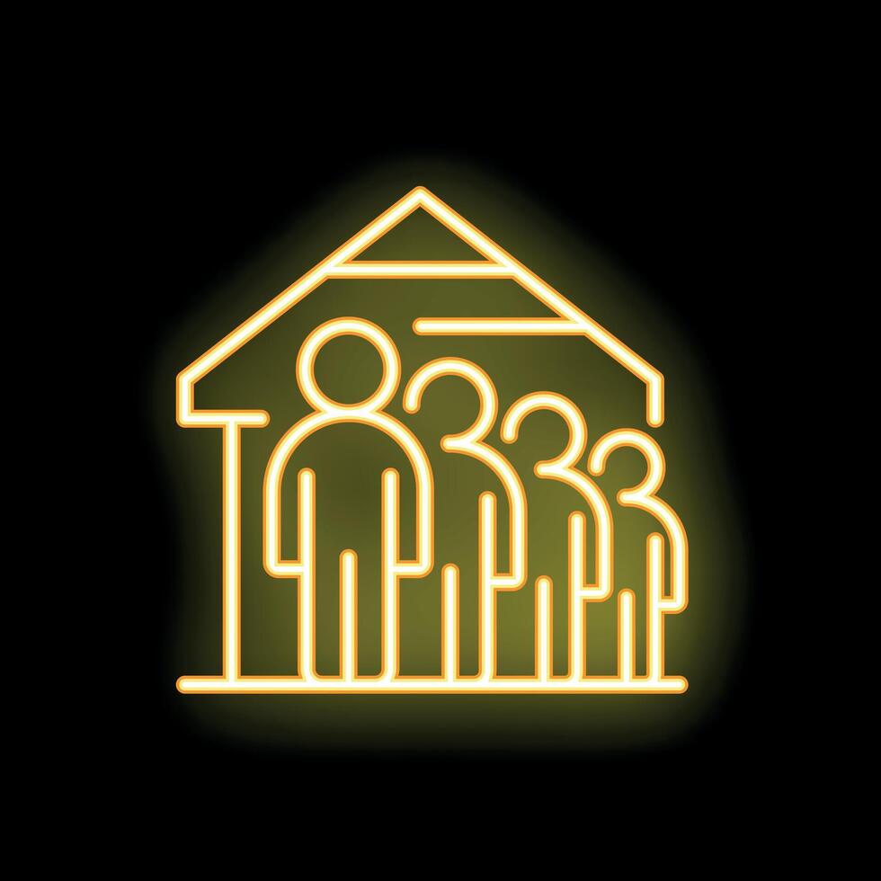 Neon icon of family standing inside house vector