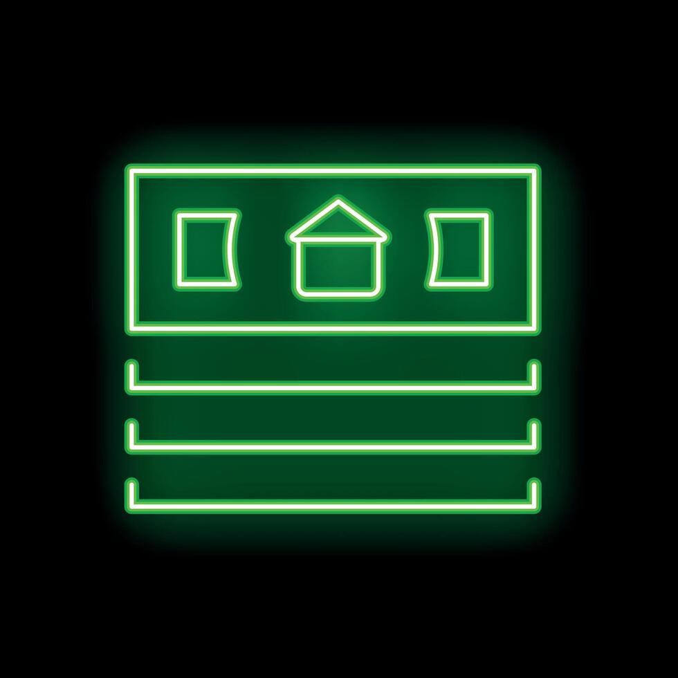 Green neon house plan icon glowing on black background vector