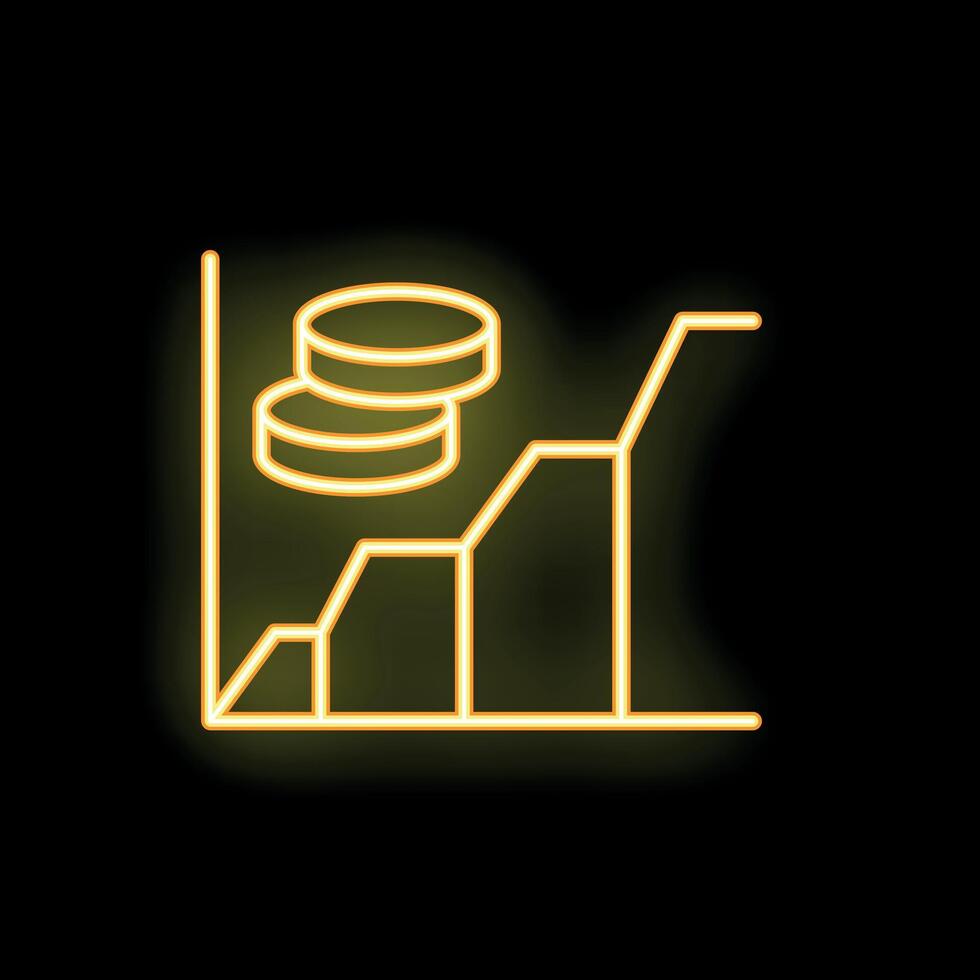 Neon yellow savings increasing graph icon on black background vector