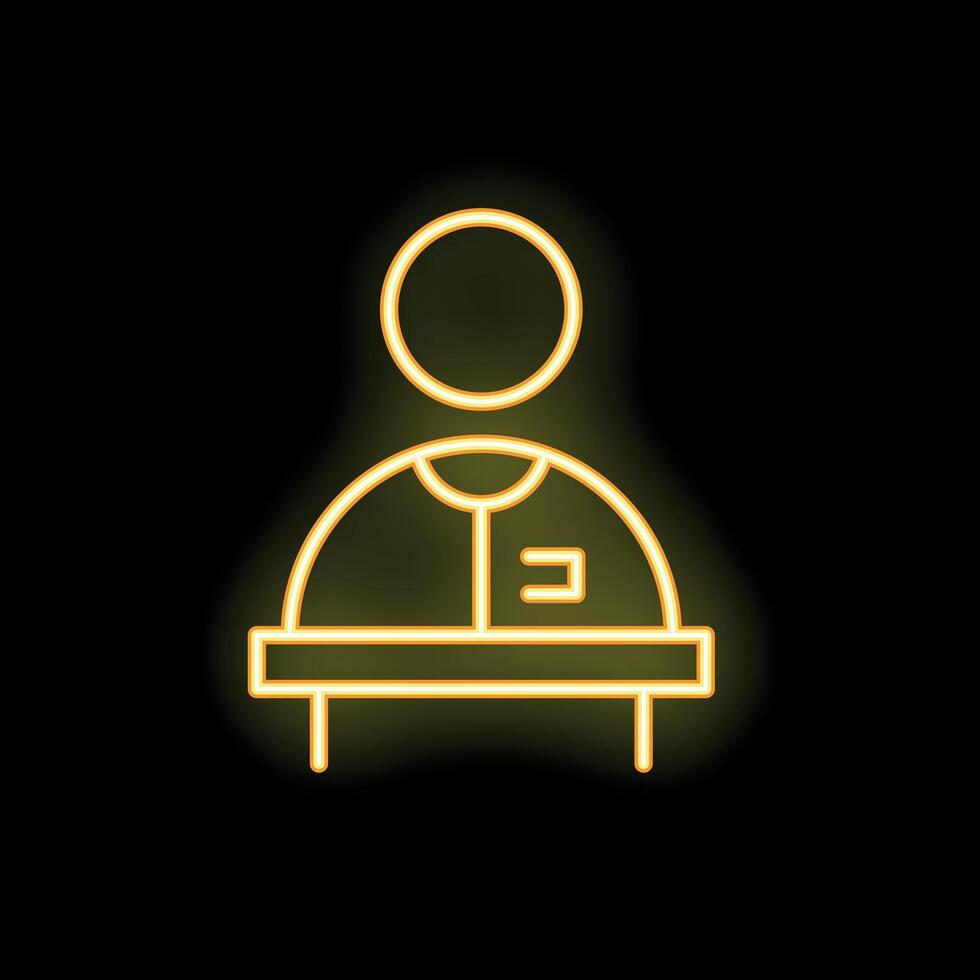 Neon icon of receptionist standing behind counter desk vector