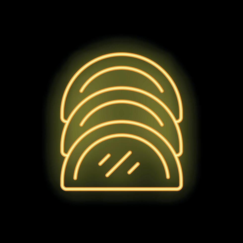 Neon sign of three empanadas glowing on black background vector