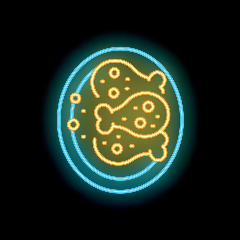 Neon sign showing fried chicken legs on a plate vector