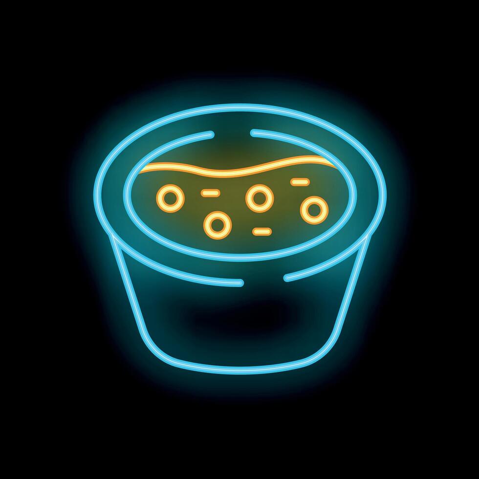 Neon sign illuminating a bowl of soup with croutons vector