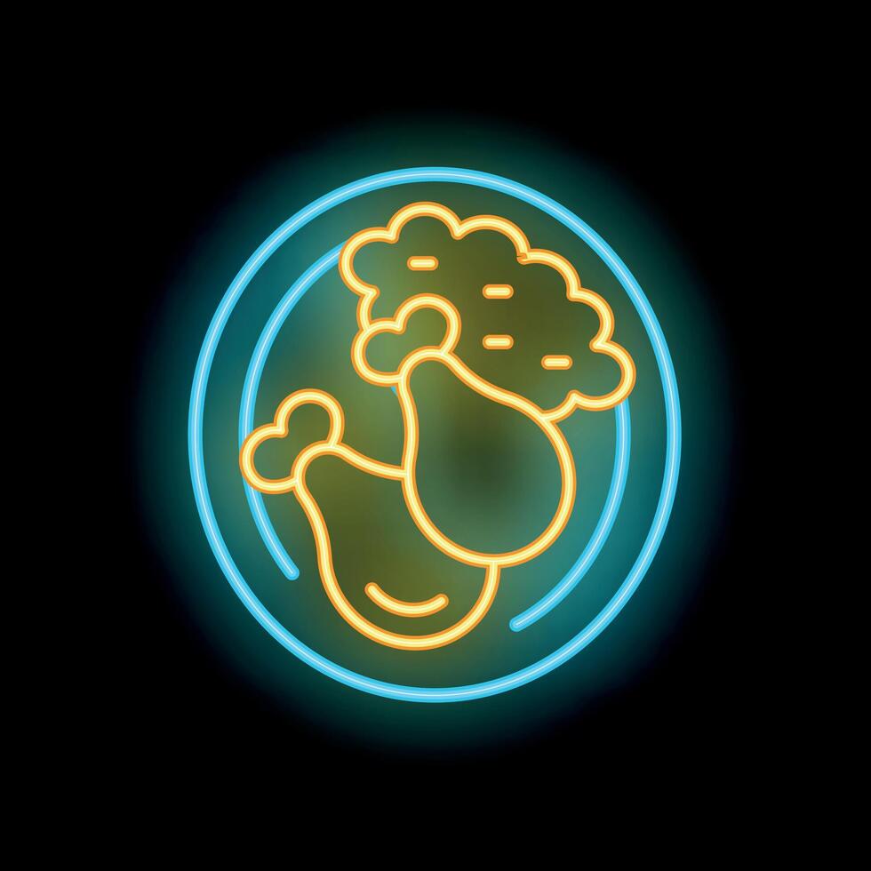 Neon sign showing fried chicken legs on a plate vector