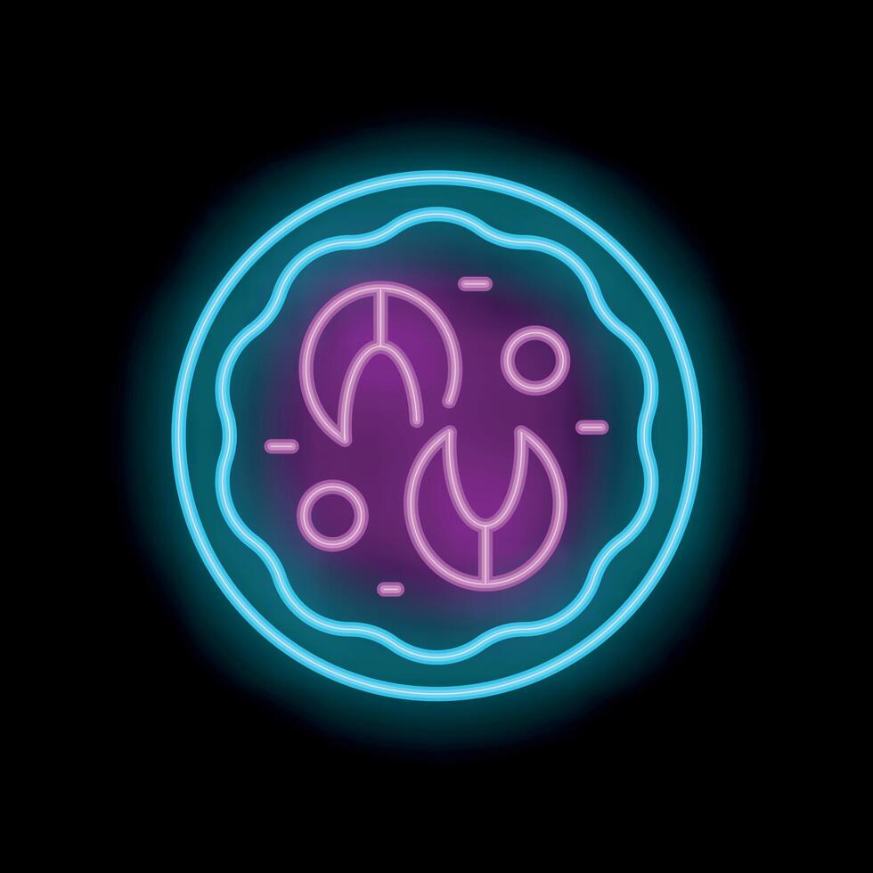 Bright neon sign of delicious pizza with mushrooms shining on black background vector