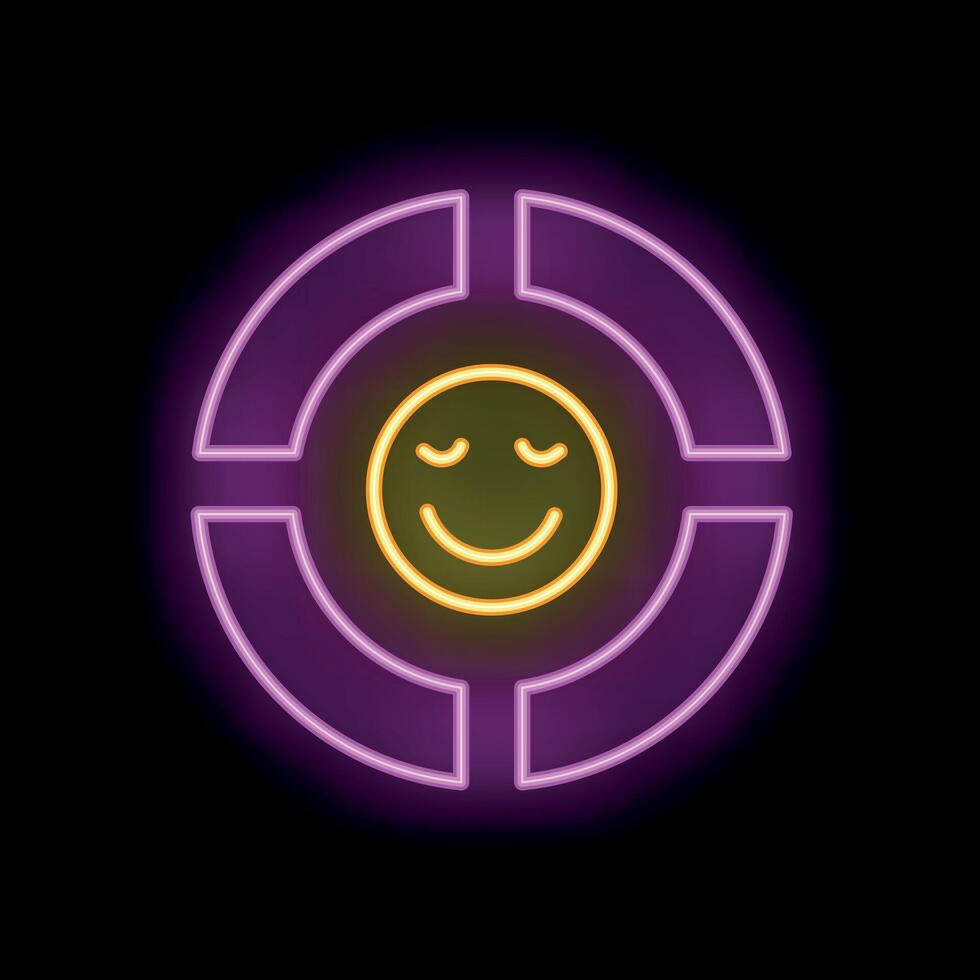 Neon sign representing customer satisfaction survey with a smiley in a pie chart vector