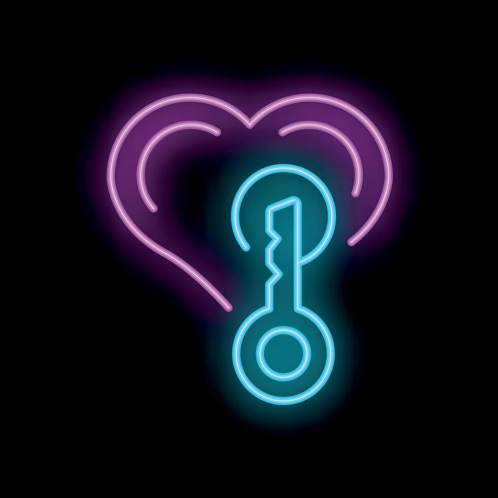 Neon heart with keyhole showing concept of love and romance vector