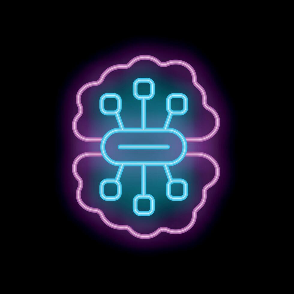 Neon artificial intelligence concept with brain and chip vector