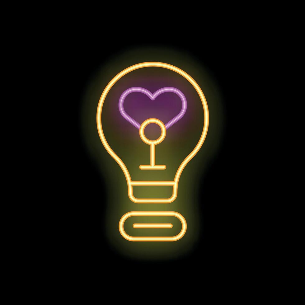 Neon lightbulb glowing with heart symbol inside representing love for ideas vector