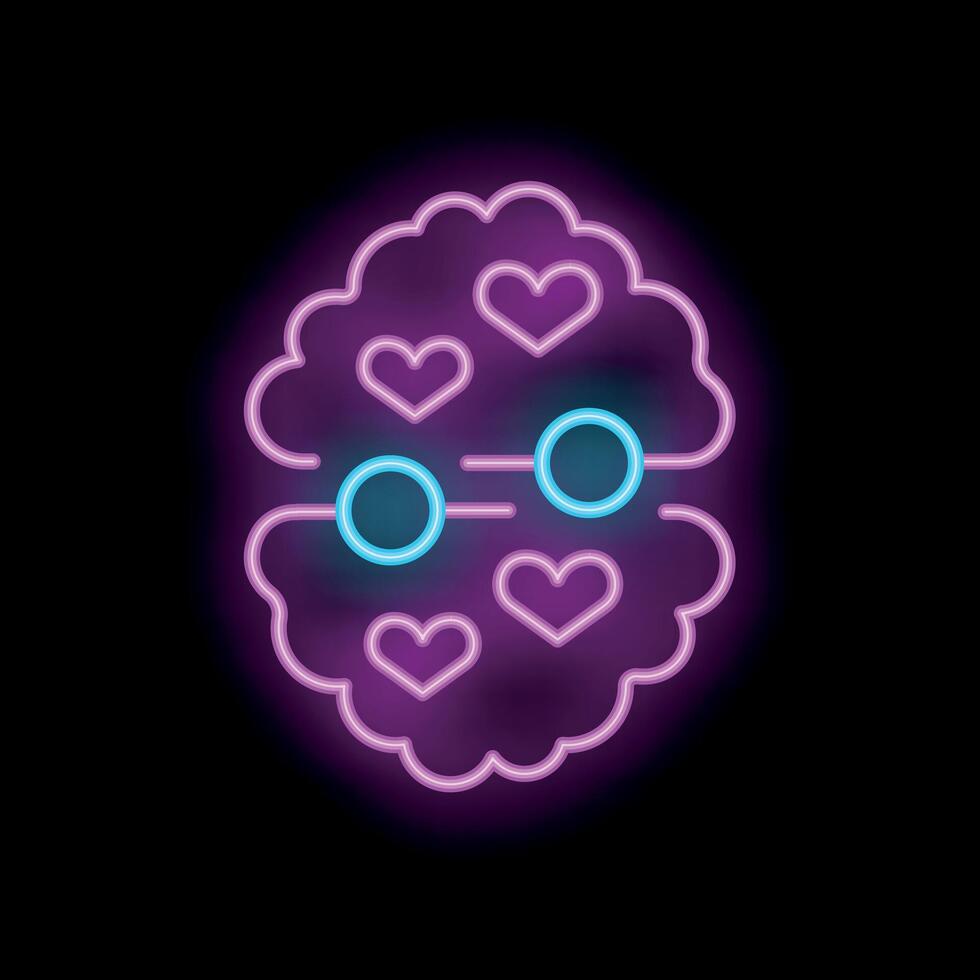 Neon brain connecting with hearts showing love and romance vector