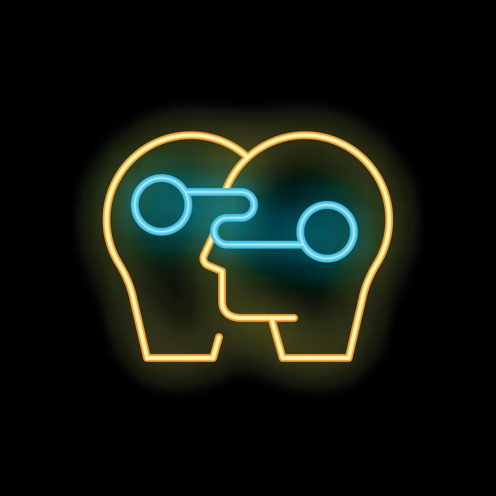 Neon icon of two heads sharing thoughts representing telepathy vector