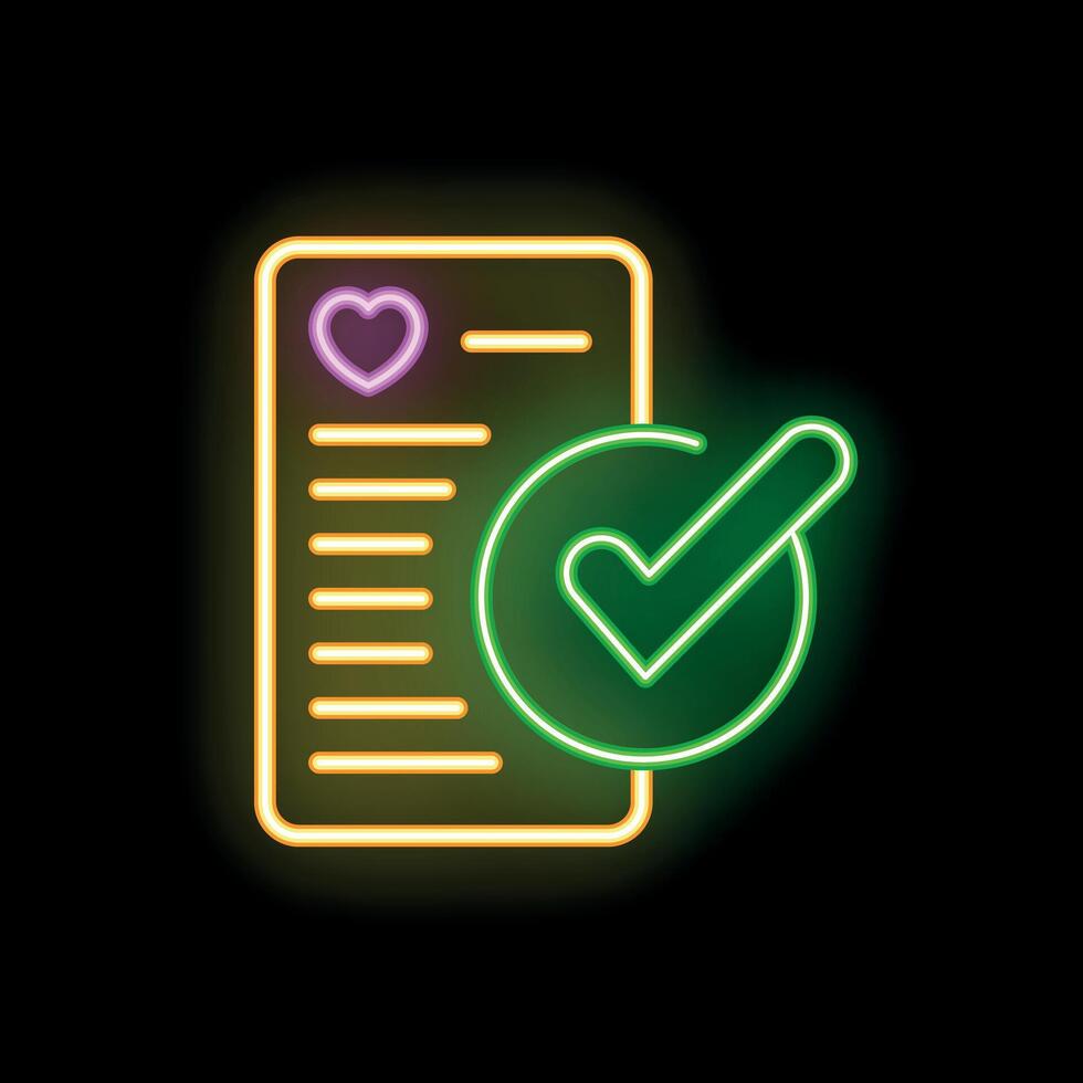 Neon icon of wish list with check mark on black background vector