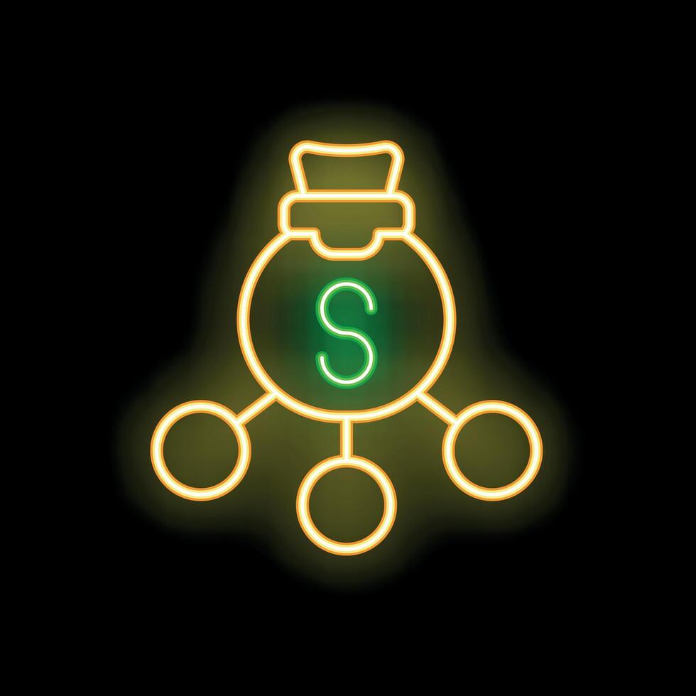 Neon sign depicting a money bag linked to three circles, symbolizing a diversified investment strategy vector
