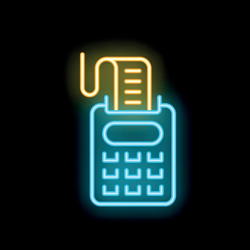 Neon credit card machine processing payment with receipt paper coming out vector
