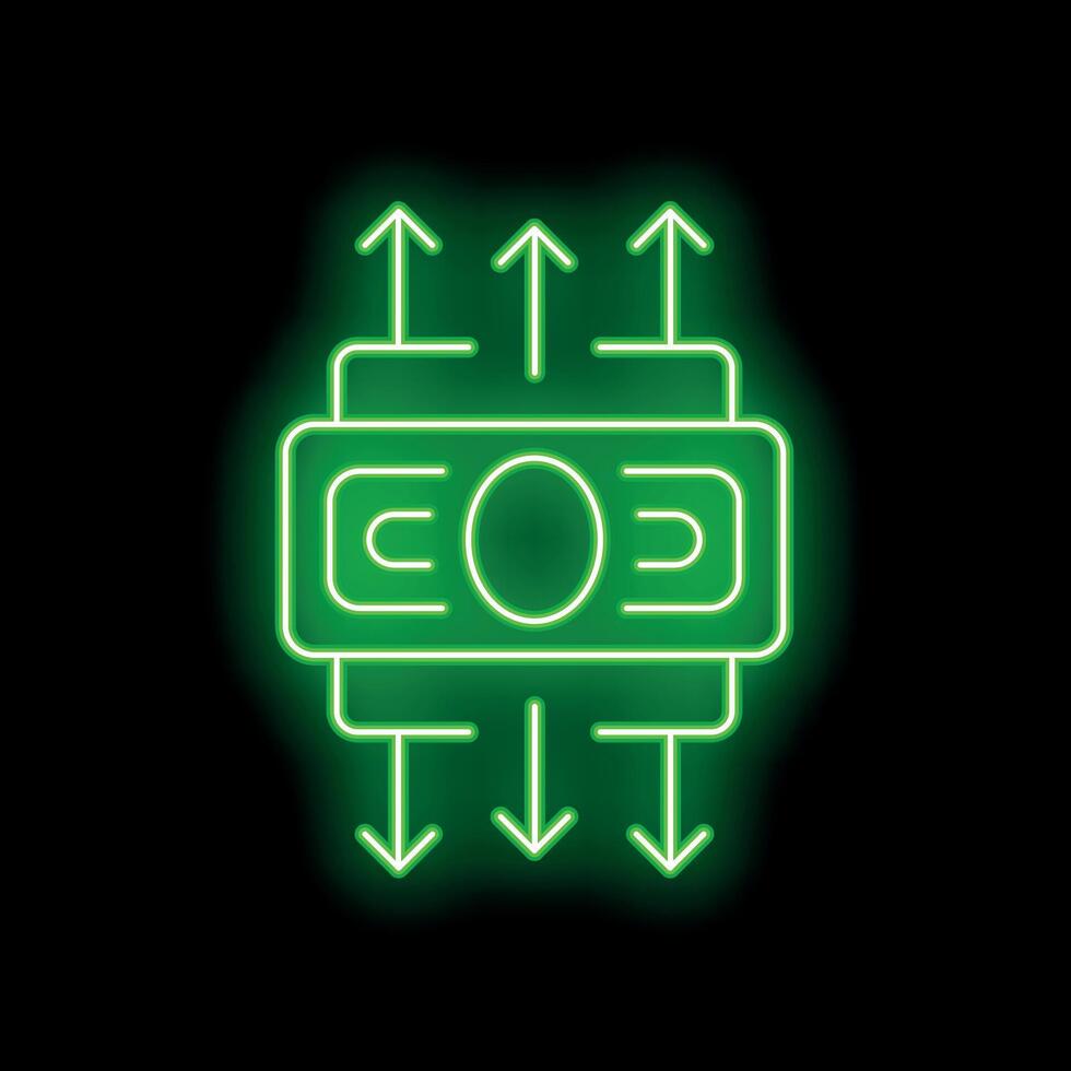 Neon green money transfer showing investment growth on black background vector