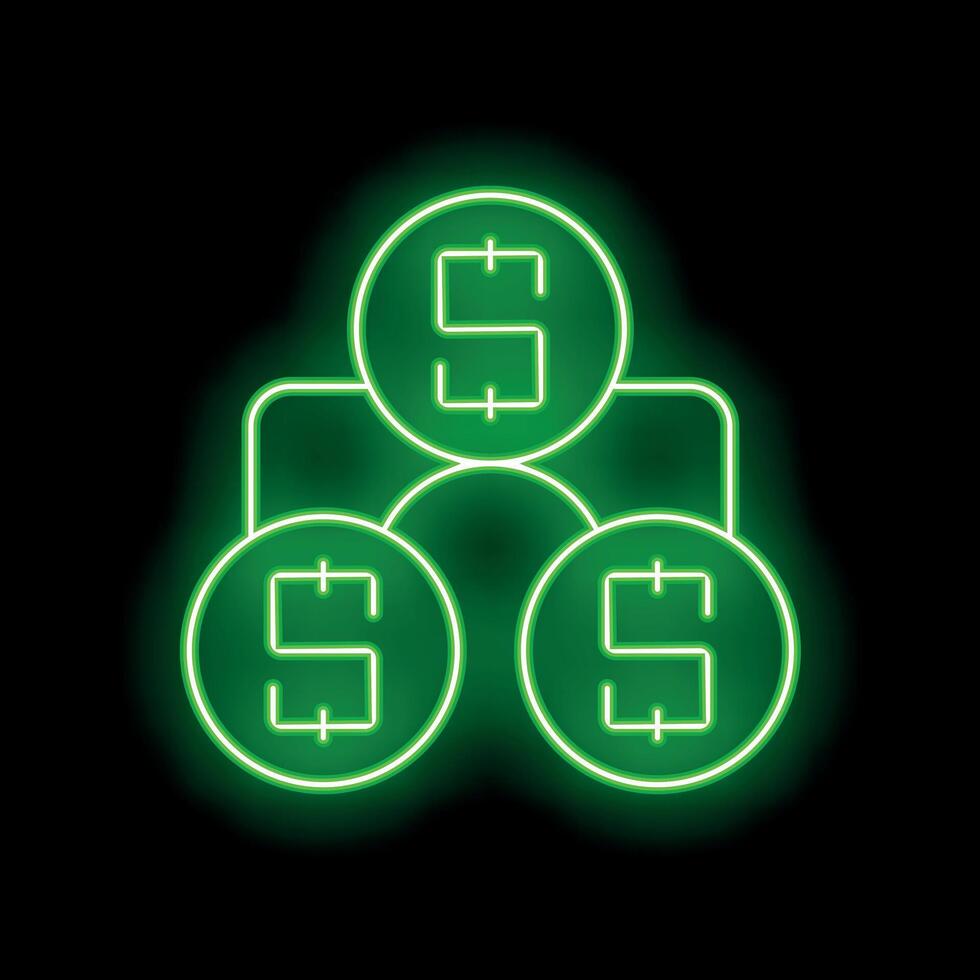 Neon green business structure icon showing coins making a pyramid vector