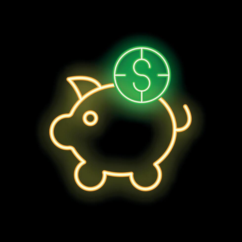 Neon piggy bank saving money with target sign on black background vector