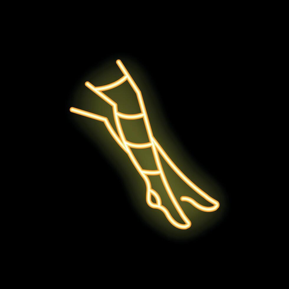 Neon sign representing woman legs with stockings on black background vector