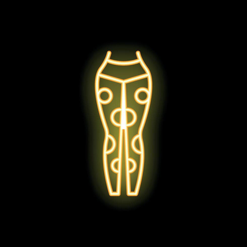 Golden neon sign of leggings with circles pattern on black background vector