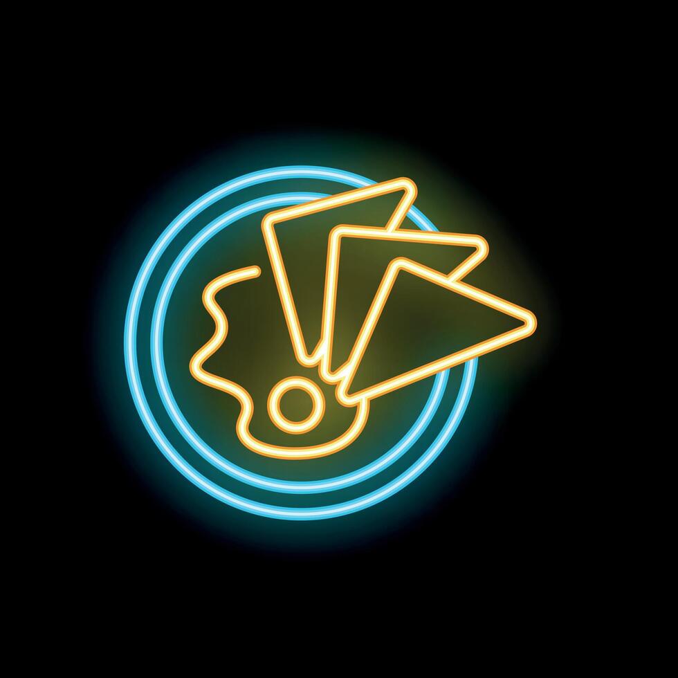 Neon sign depicting nachos and cheese dip on black background vector