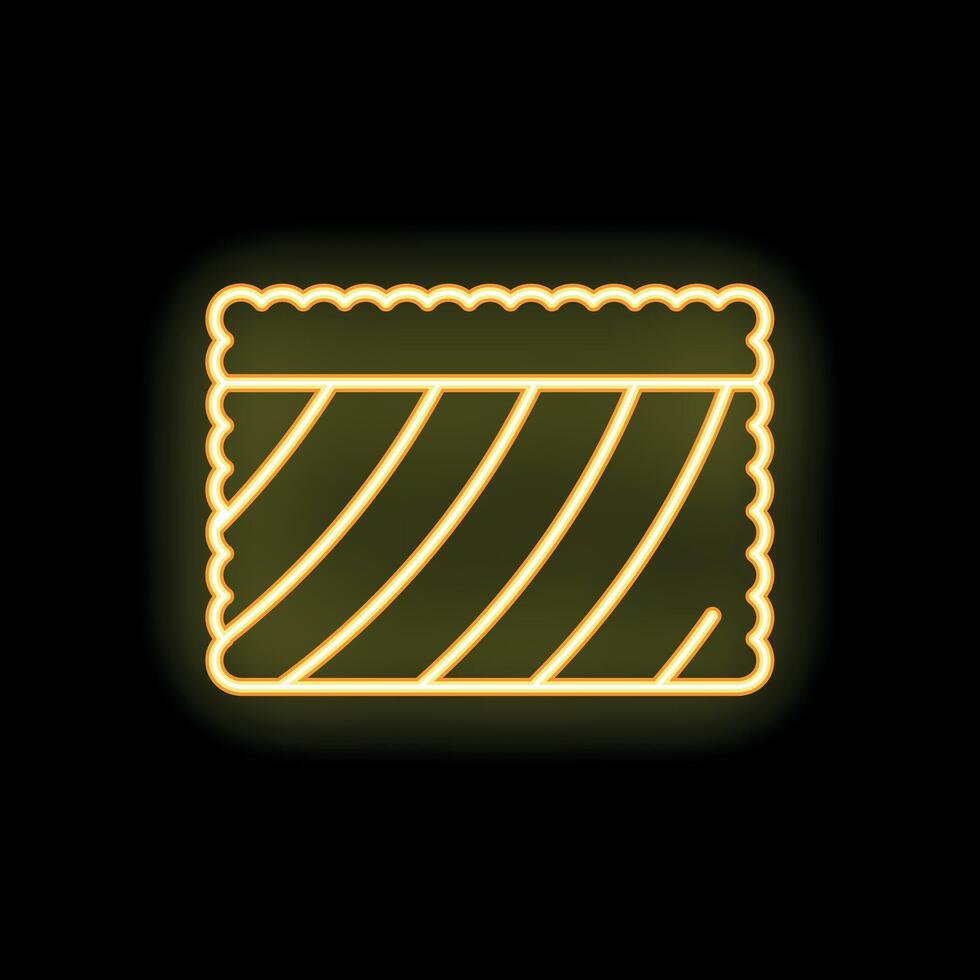 Neon yellow glowing chocolate bar icon on black background vector