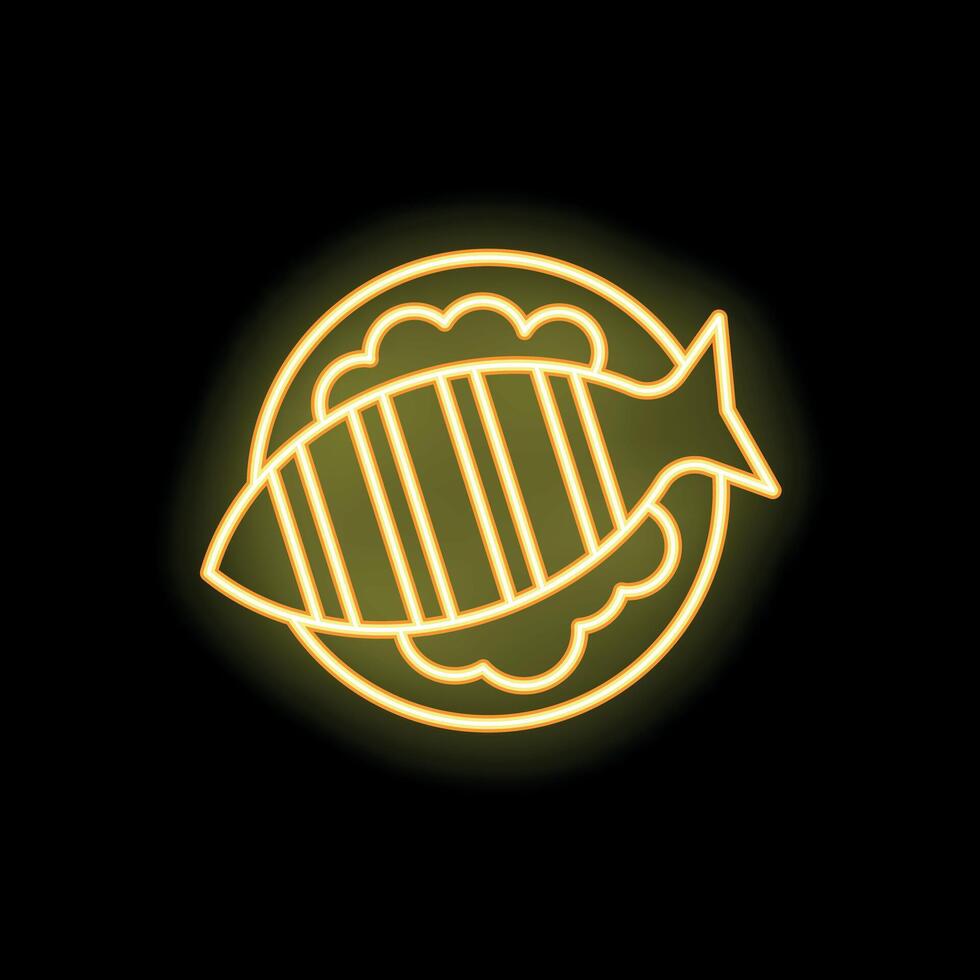Neon sign of fish lying on plate with garnish vector
