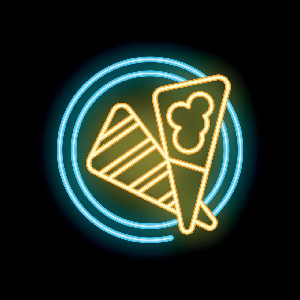 Neon sign showing two ice cream cones with sprinkles on a round background vector
