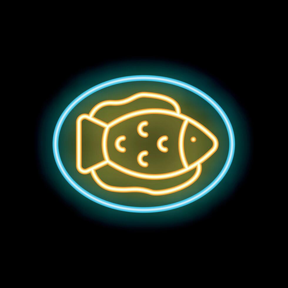 Neon sign showing fish lying on plate vector