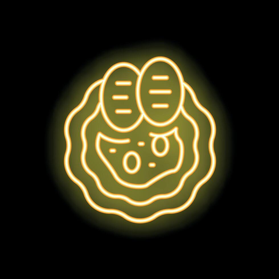 Bright yellow neon sign showing fried eggs on a plate with a black background vector