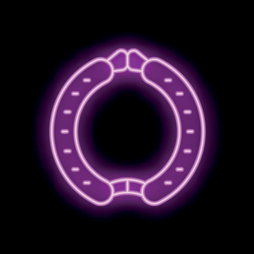 Neon sausage icon forming a circle on black background vector