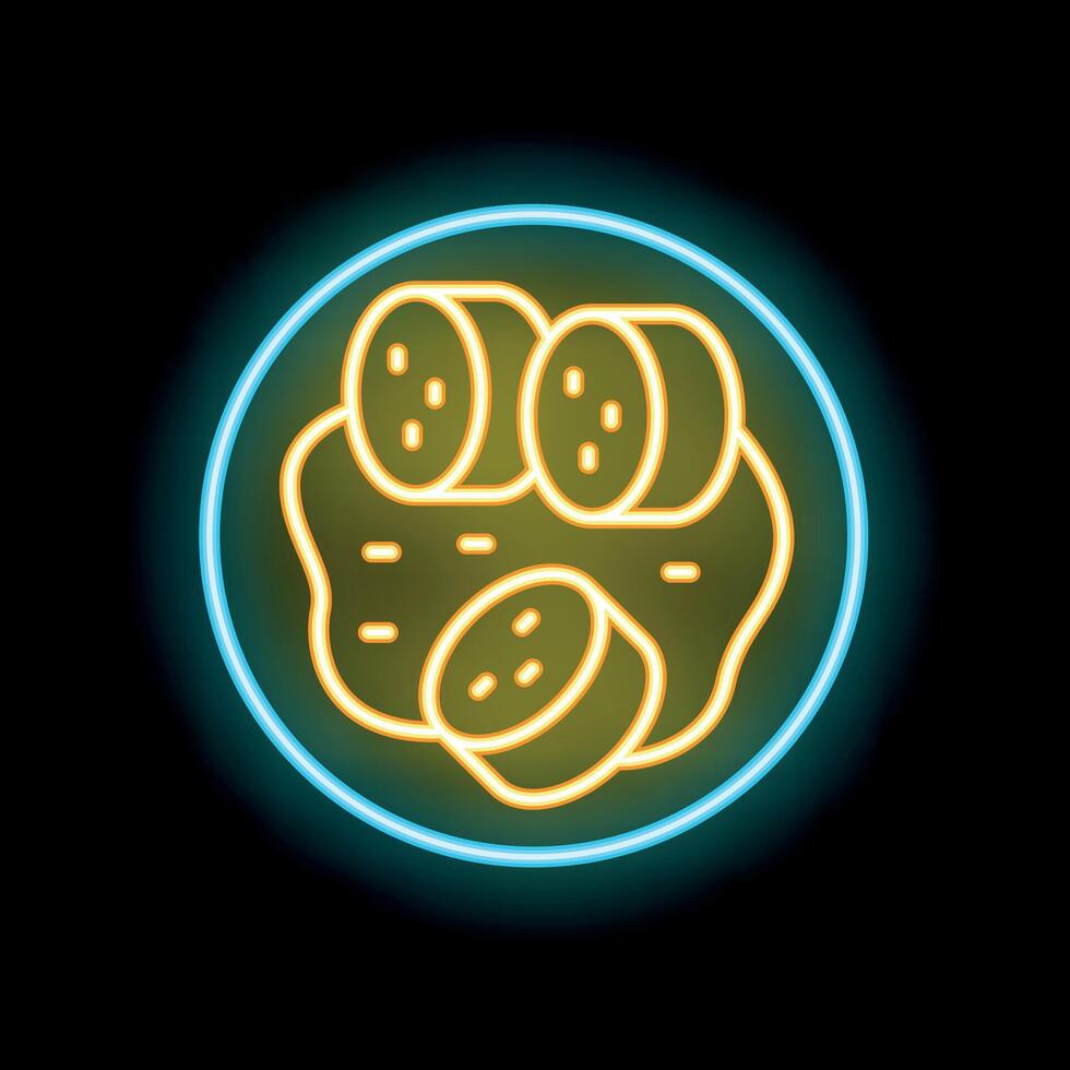 Neon sign depicting sliced potatoes on a plate with sauce vector