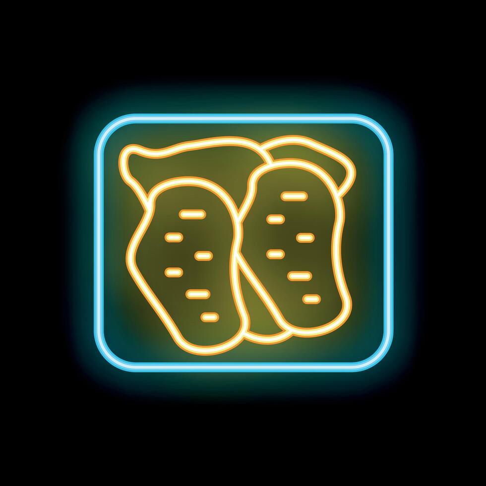 Glowing neon sign with chicken nuggets, symbol for fast food restaurant vector