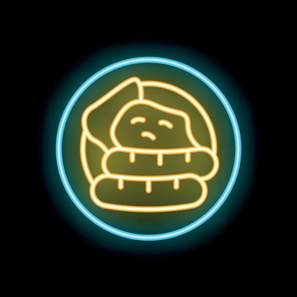 Neon sign showing person sleeping inside a sleeping bag vector