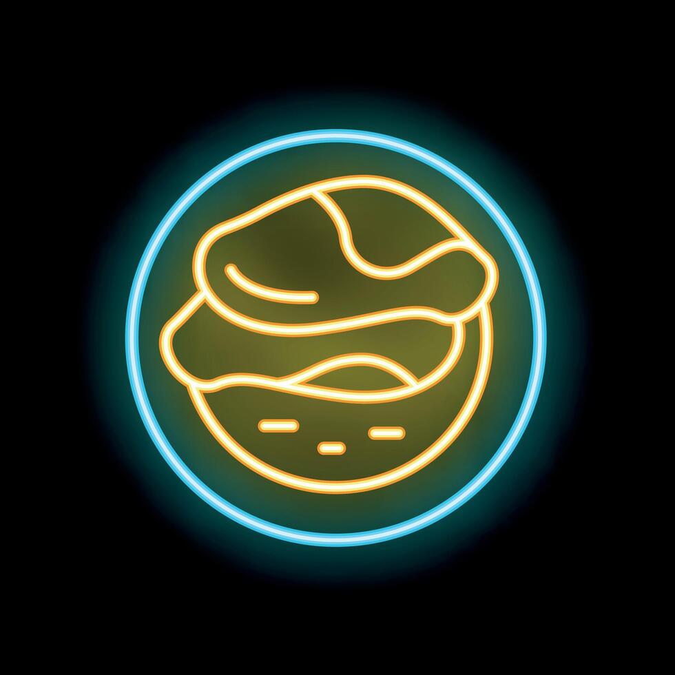 Neon sign showing chicken on a plate with blue border vector