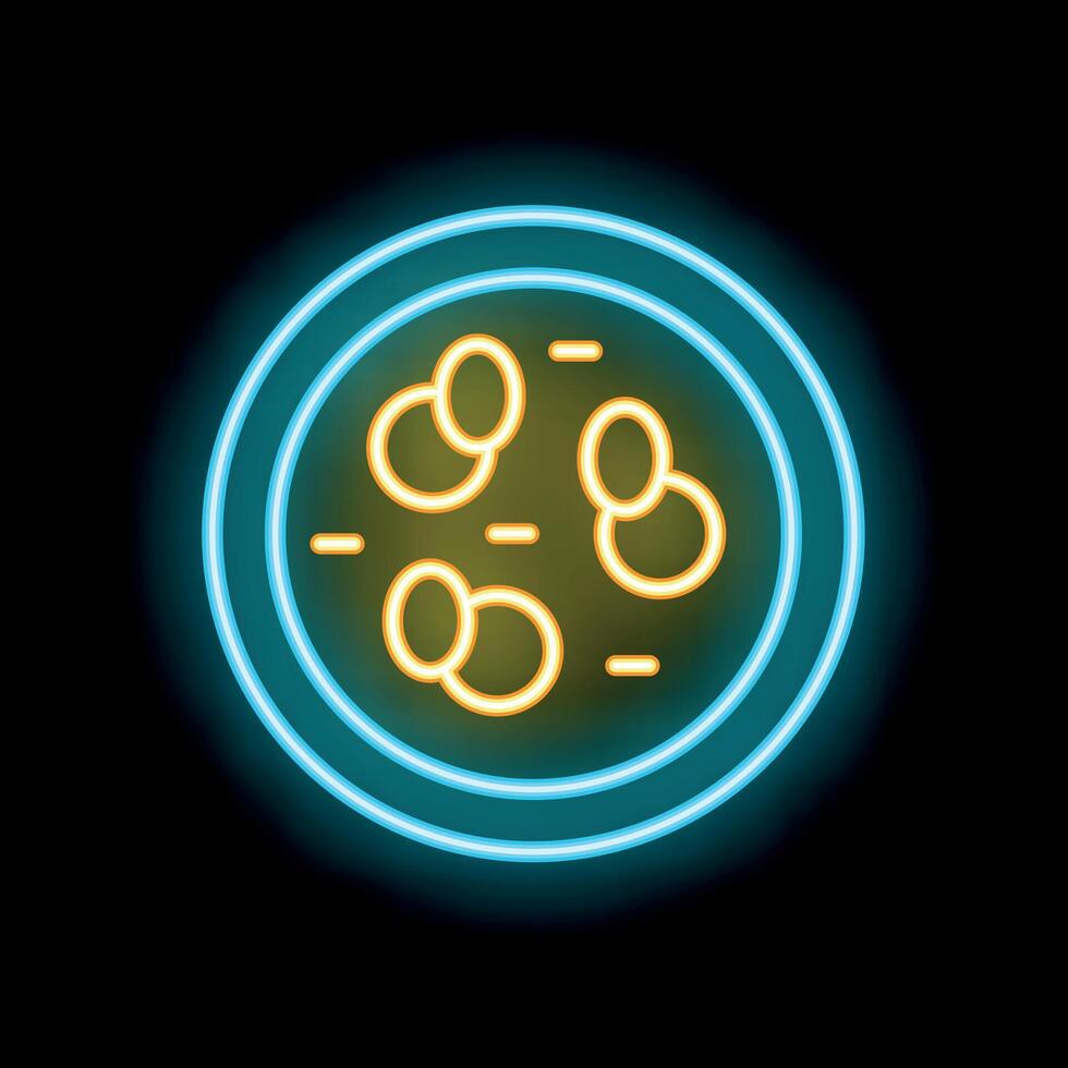 Neon sign representing a petri dish with bacteria for science and medical use vector