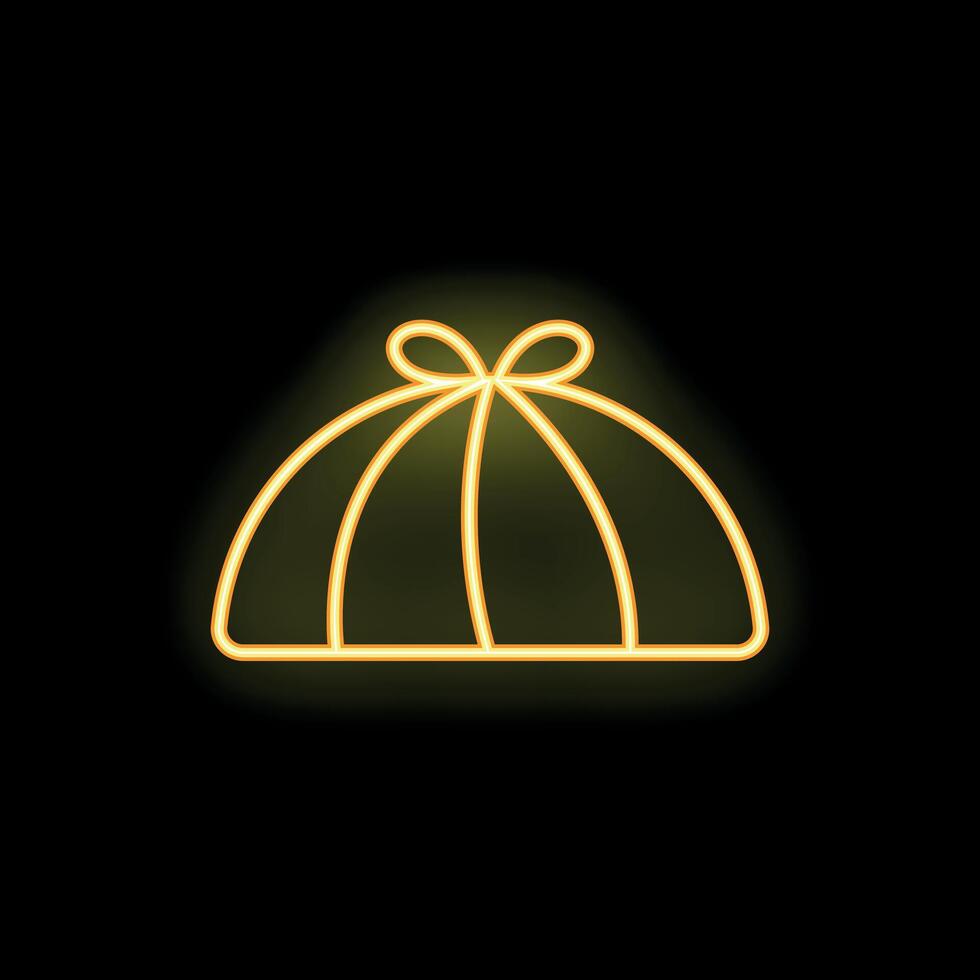 Golden neon style gift box icon glowing on black background vector