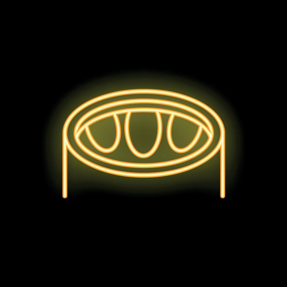 Neon sign representing round barbecue grill glowing yellow on black background vector