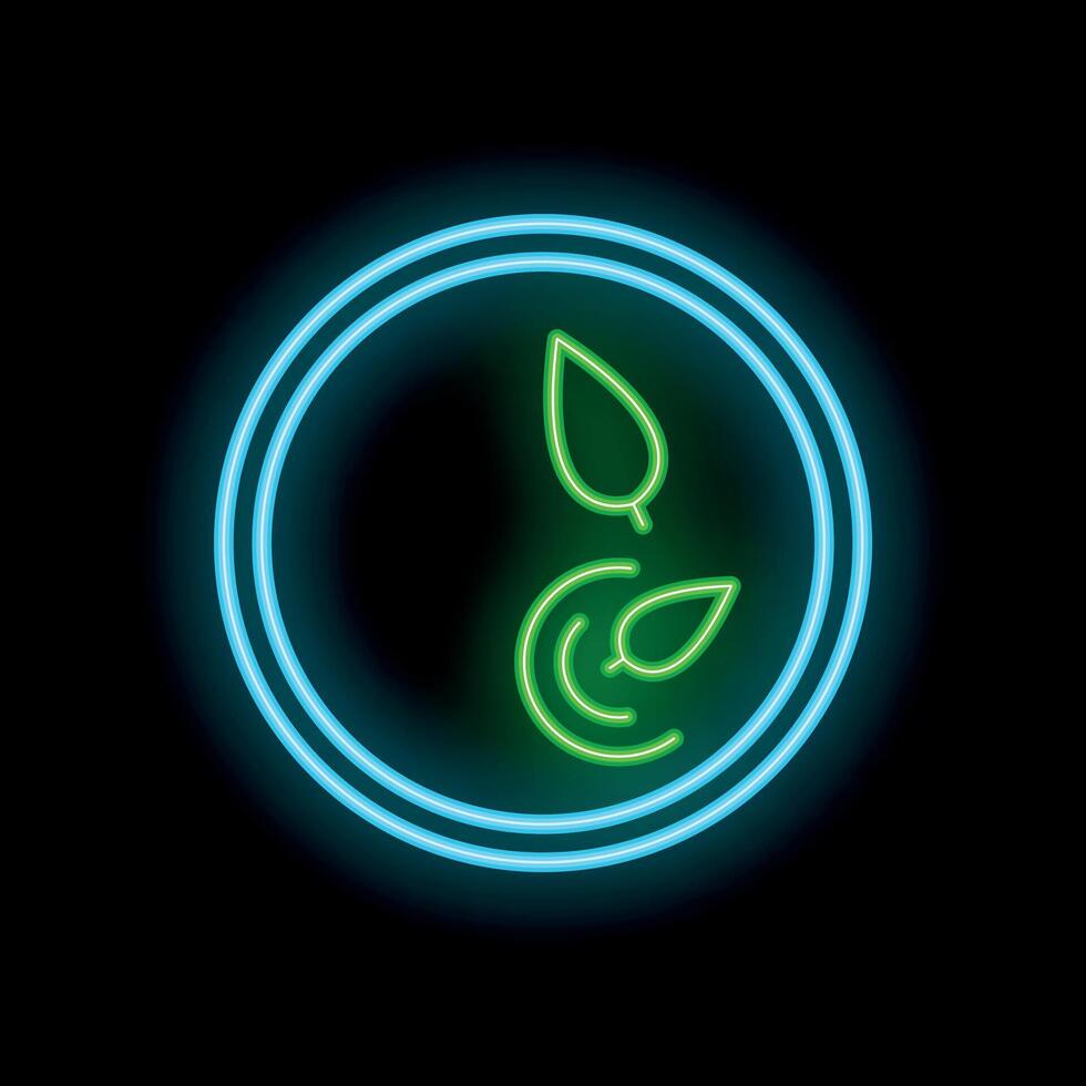 Round neon sign showing green leaves for eco friendly business vector