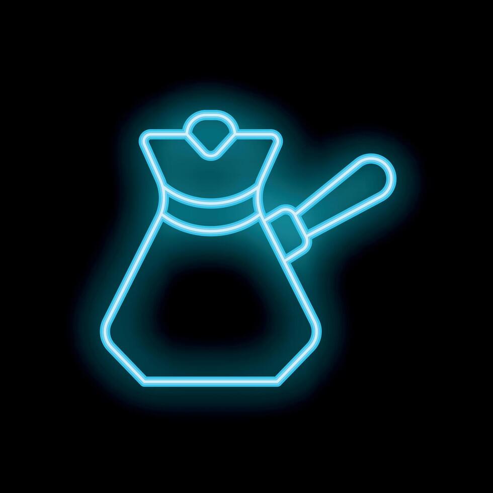 Neon sign of a traditional turkish coffee pot glowing on black background vector
