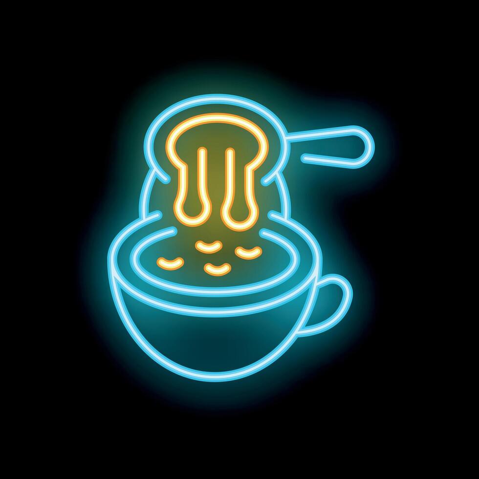 Neon sign pouring honey into cup of tea icon vector
