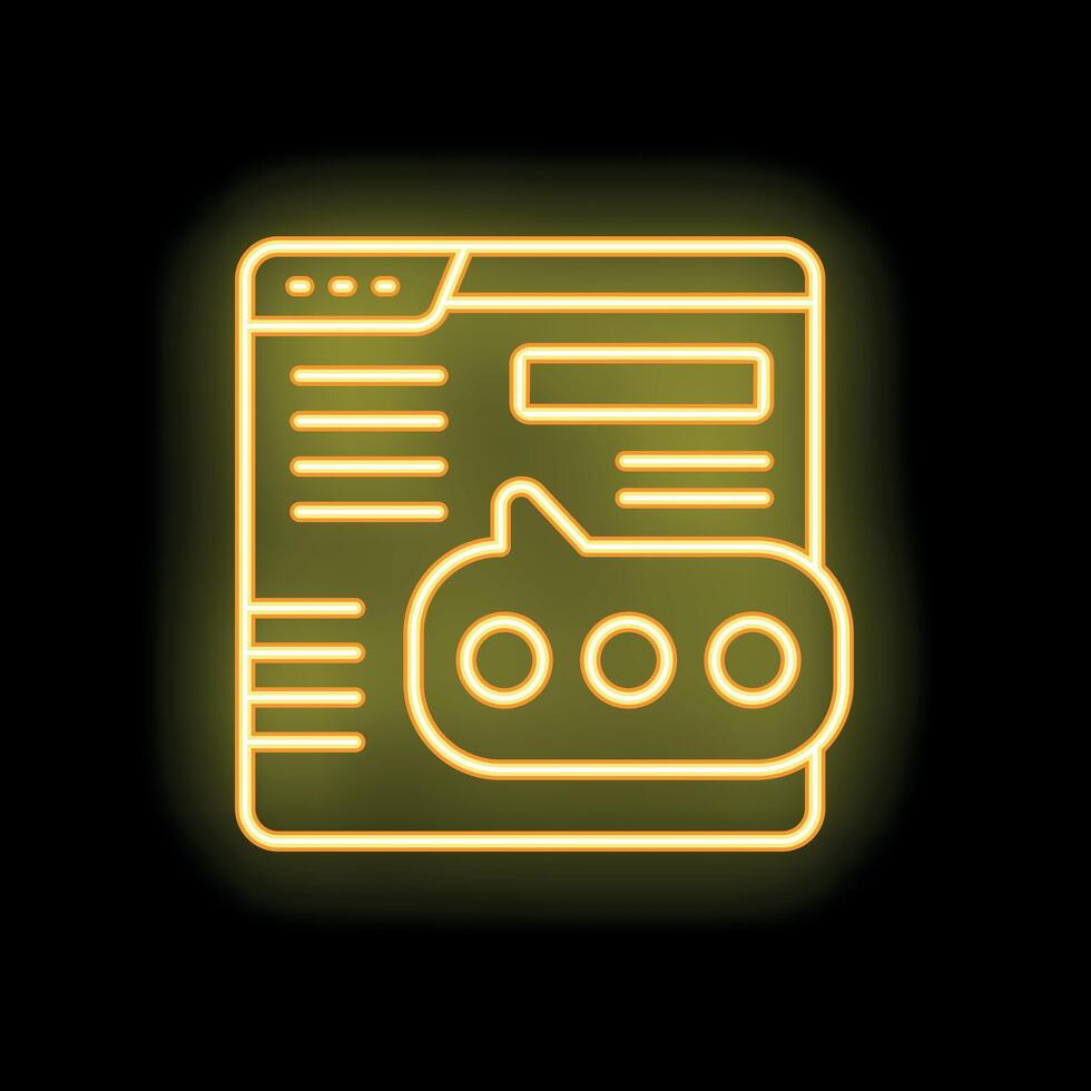 Neon website with chat bubble displaying online communication vector