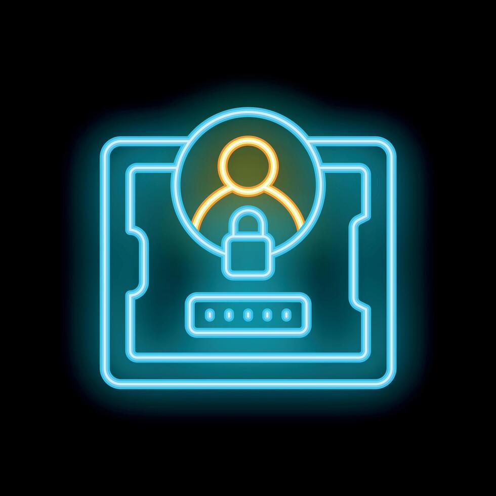 Neon sign representing user account security with padlock protecting personal data vector