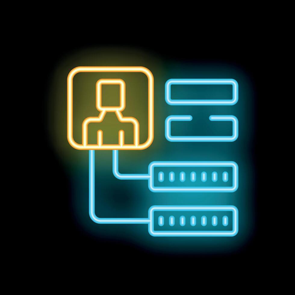 Neon icon style illustration representing user accessing data servers vector