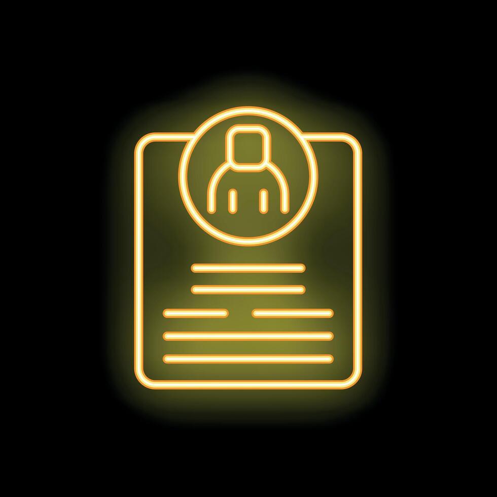 Neon yellow id card icon glowing on dark background vector