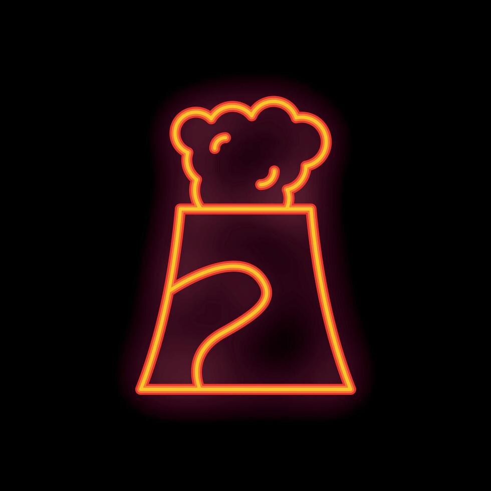 Neon sign of a volcano erupting with smoke and lava vector